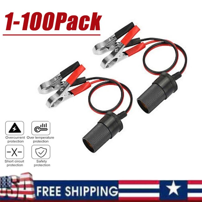 2X Car Battery Alligator Clamp Cable Clip Lot Cigarette Lighter Adapter Socket