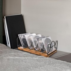 Rustic CD/DVD Storage Rack, 5-Slot Metal Wire & Wooden Base, Holds 25 Cases
