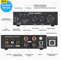 Fosi Audio BL20C 2.1 digital bluetooth amplifier 320 watts 32v 5a power supply
