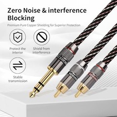 6.35mm TRS to Dual RCA Y Splitter Cable, 6.56ft Hi-Fi Audio Cord, Gold-Plated Co