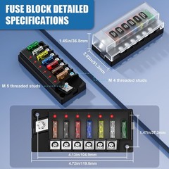 12V/24V 6-Circuit Waterproof Marine Fuse Box with LED Indicator, ATO Blade Fu…