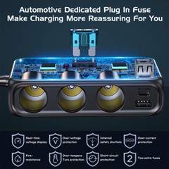 9in1 Car Cigarette Lighter Socket Splitter USB C Fast Charger 3Way Power Adapter