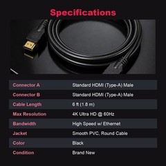 6FT HDMI Cable 4K High Speed for HDTV PS5 PS4 Xbox Series X Monitor Laptop Roku