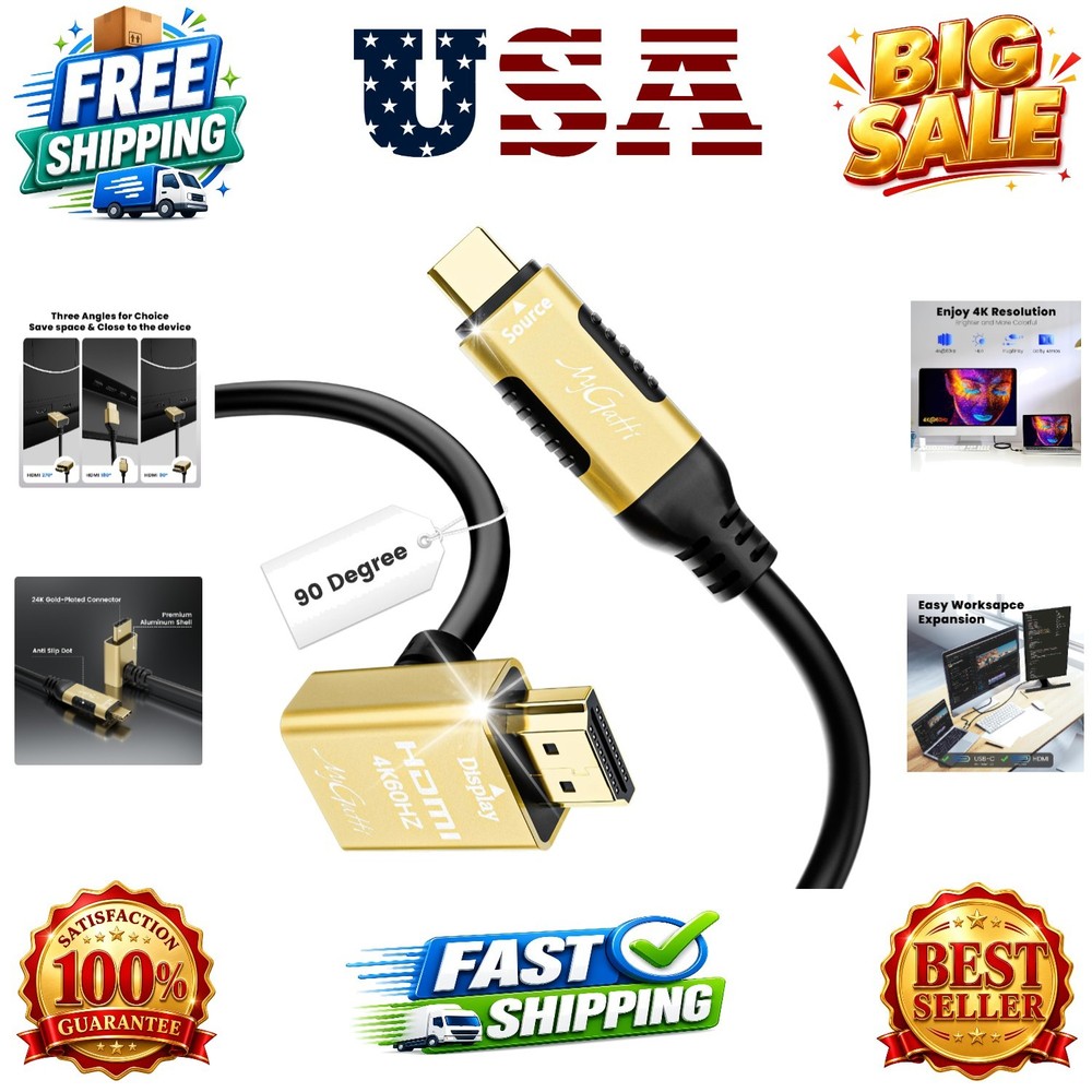 USB C to HDMI Cable 4FT, 90 Degree HDMI Plug, High-Speed USB 3.1 Type-C to HD…