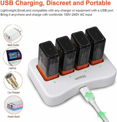 4PCS 850mAh 6F22 9V Li-ion Rechargeable Battery With Charger Lithium 9V Block