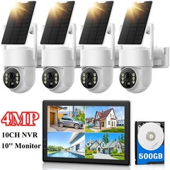4MP 10CH Solar Powered Battery Wireless Security Camera System HDD Monitor Audio