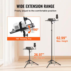 Projector Stand, Adjustable Height 26.97 to 63 In., Portable Tripod with Tray an