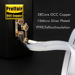 Pair Silver Plate Copper Speaker Cable Flat Bi-Wire Loudspeaker Banana Connector