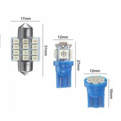 13x Blue LED T10 & 31mm Festoon Bulbs Packge Kit for Interior Map & Dome Lights