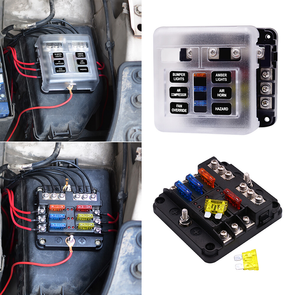6 Way Circuit Car Boat Blade Mini ATC ATO Fuse Block Fuse Box Holder 12V/24V DC