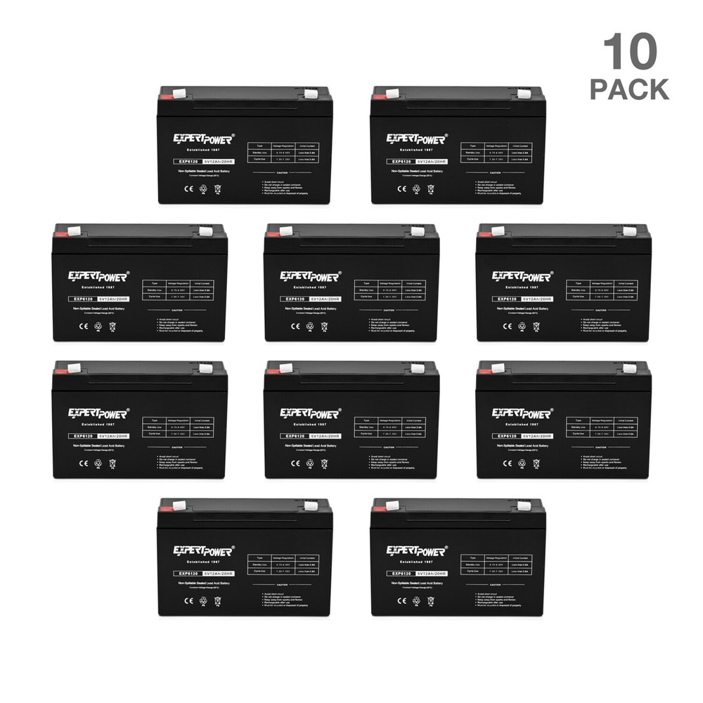 10 PACK – EXPERT POWER 6 Volts 12 Ah AGM Sealed Lead Acid Rechargeable Battery