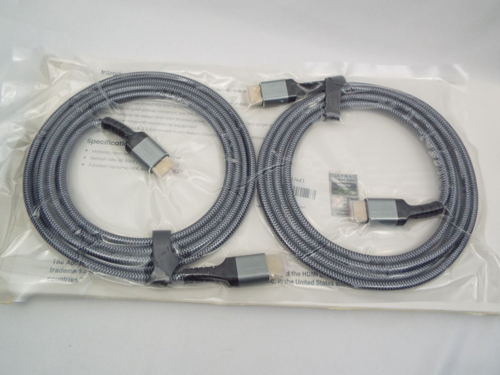 8K HDMI Cable 2 Pack 10 Ft High-Speed Braided Nylon & Aluminum With eARC & Dolby