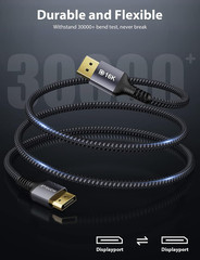 Displayport 2.1 Cable 10FT/3M, 80Gbps [16K@60Hz, 8K@120Hz, 4K@240Hz, 1080P@360Hz