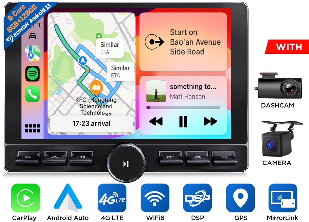 8+128GB Android 13 10.1″ QLED Car Radio GPS Stereo CarPlay WiFi 4G LTE Head Unit
