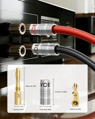 Banana Plugs for Speaker Wire 2 Pairs/4 Pcs, 24K Gold Plated Dual Set Screw T…