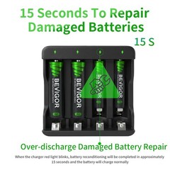 BEVIGOR 4 Bay AA AAA Battery Charger, USB High Speed Independent Slot Black