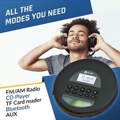 KLIM Nomad Portable CD Player Walkman, FM Radio, Bluetooth, Fusion Earphones