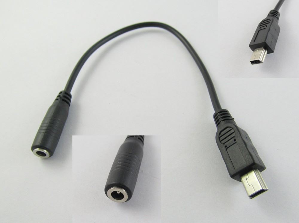 DC Power Jack Female 3.5mm x1.35mm to USB Mini 5 Pin Male Plug Cable 20cm Black