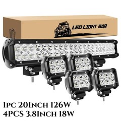 20In Spot Flood Combo Off Road Led Light Bar + 4pcs 4In LED Fog Work Lights Pods