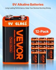 VEVOR 9V Alkaline Batteries 12Pack 9Volt Battery for Smoke Detector Long Lasting