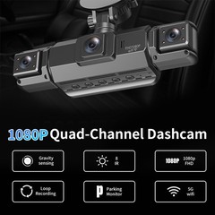 360 Degree View 4 Channel Dash Cam Front and Rear Inside Left Right, Dash Camera
