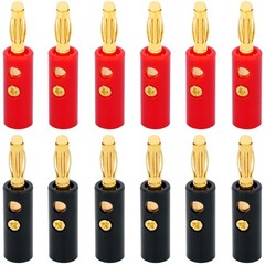 4mm Banana Plugs Stackable Connectors for Speaker Wire – 12 Pack Gold Plated