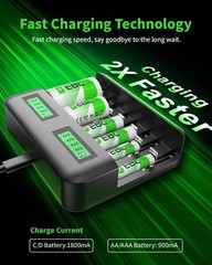 EBL Lot C D Size Batteries Rechargeable,Optional Charger for C &D cell Battery