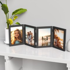 WARM&LOVE 4 Picture Frame, 4×6 4 x 6 inches, 4 Hole Lotus Leaf Frame-Black