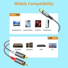 USB C to 2 RCA Audio Cable 6.6 Ft Type-C to RCA Male to Male Y RCA Splitter…