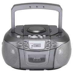 Silver Portable Bluetooth CD Cassette Boombox AM FM Radio USB Stereo Speaker