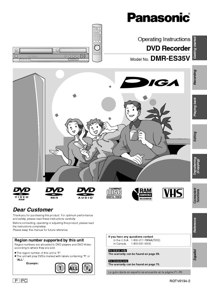 Panasonic DMR-ES35V DVD Recorder Owners Instruction Manual