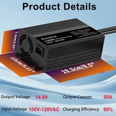 14.6V 50A LiFePO4 Battery Charger, 14.6V 50A Lithium Battery Charger for 12.8…