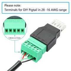 1 Pair USB 2.0 A Female to 5 Pin Screw Terminal Solderless Adapter Connector