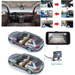 360 Degree 4 Lens 1080P Car Dash Cam Front Rear Inside Side DVR 64GB Memory Card