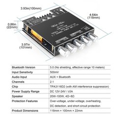 ZK-TB21 50W+50W+100W 2.1CH Bluetooth 5.0 Subwoofer Amplifier Board – Black
