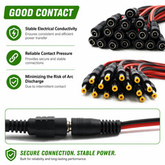 DC Power Pigtail Cable Plug 18AWG 2.1mm x 5.5mm 12V 5A Male & Female Pack Lot