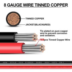 Battery Cable – 8 AWG 8 Gauge Wire Made with Tinned Copper Wire Battery Power…