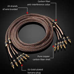 24 strand 7N OCC Bi-wire HIFI Speaker Cable Audio Bi Wiring Cables Banana Plug