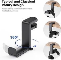 Rotating Headphone Stand Gaming Headset Holder Adjustable Under Desk Hanger Lot