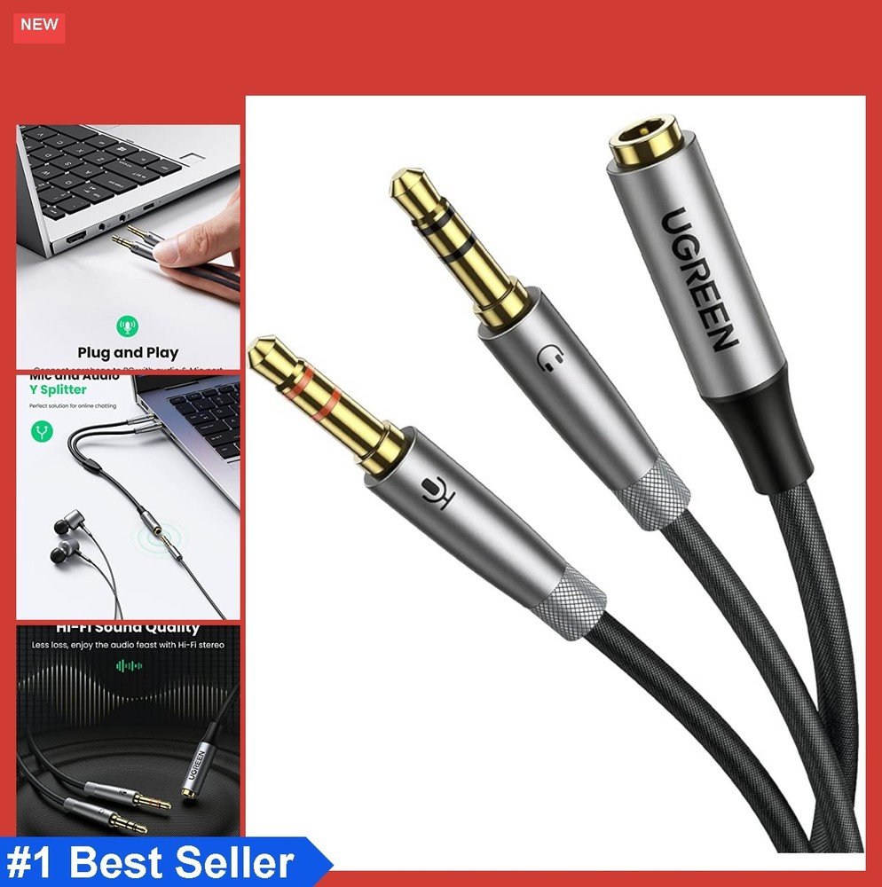 Headphone Splitter Adapter 3.5mm 2 Male to Female Y Cable for PC Laptop Gaming