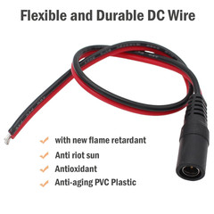 12V 5A DC Power Pigtail Barrel Plug Connector Cable 5 Pairs, 2.1mm x 5.5mm Male