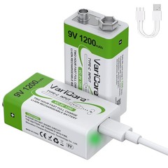 VariCore 1200mAh Rechargeable 9V Batteries USB C 2PCS,9 Volt USB Lithiumion B…