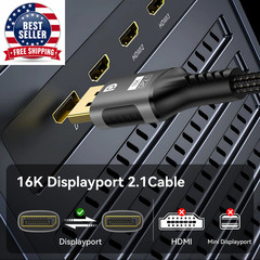 Displayport 2.1 16K DP Cable 8K@120Hz/60Hz 4K@240Hz 80Gbps HDR Video Audio Cable