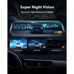 10in Dual Lens Car DVR Mirror Dash Cam Recorder Rear View Camera Parking Monitor