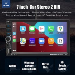 Double 2 DIN 7 in Wireless Apple Carplay Car Stereo Head Unit HD Screen FM Radio