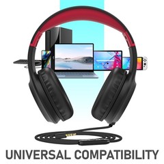 FosPower Wired Kids Headphones For School, Microphone Mic, 3.5mm Cable Black/Red