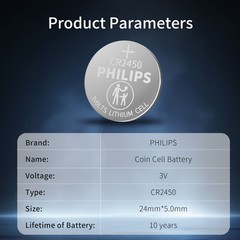 Philips 20PCS CR2450 Lithium Battery Long-Lasting & High Capacity 3V Coin Button