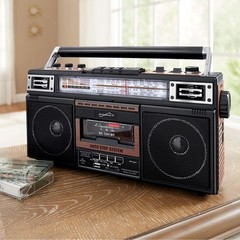 Supersonic SC-3201BT 4 Band Radio & Cassette Player Boombox, AM/FM/SW Radio