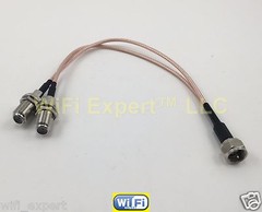 F TV Male to Y type 2X F Female Splitter Combiner cable pigtail RG316 USA Asmbld
