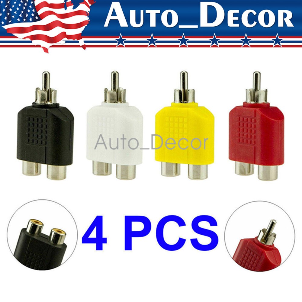 4x 1-Male to 2-Female Cable Adapter RCA Y Splitter AV Audio Video Plug Converter